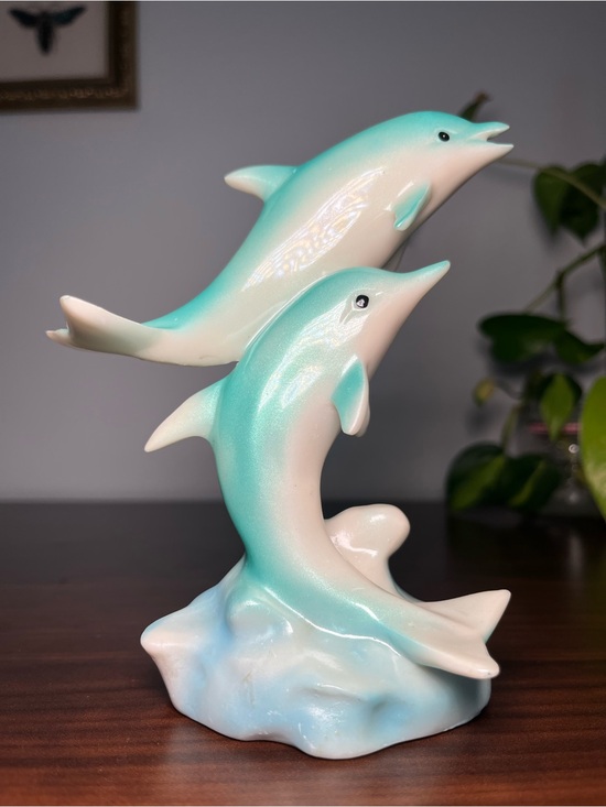 Other - Vintage Glazed Ceramic Dolphin Figurine: Coastal Home Decor Dauphins 1980